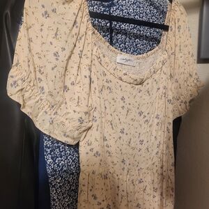 Carly Jean Los Angeles Cream and Blue Floral Midi Dress